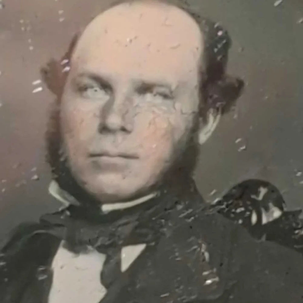 Daguerreotype of a man with gilt‎ framed glass mirror Antique Victorian 1800s